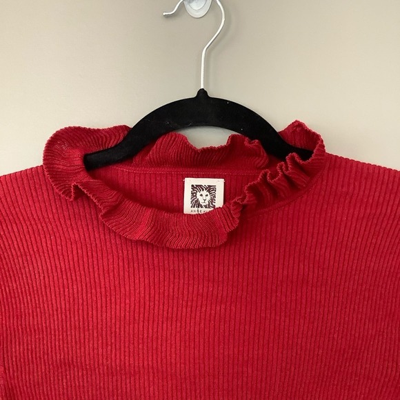 ANNE KLEIN Red Ruffled Long Sleeve Mock Sweater - Picture 6 of 7